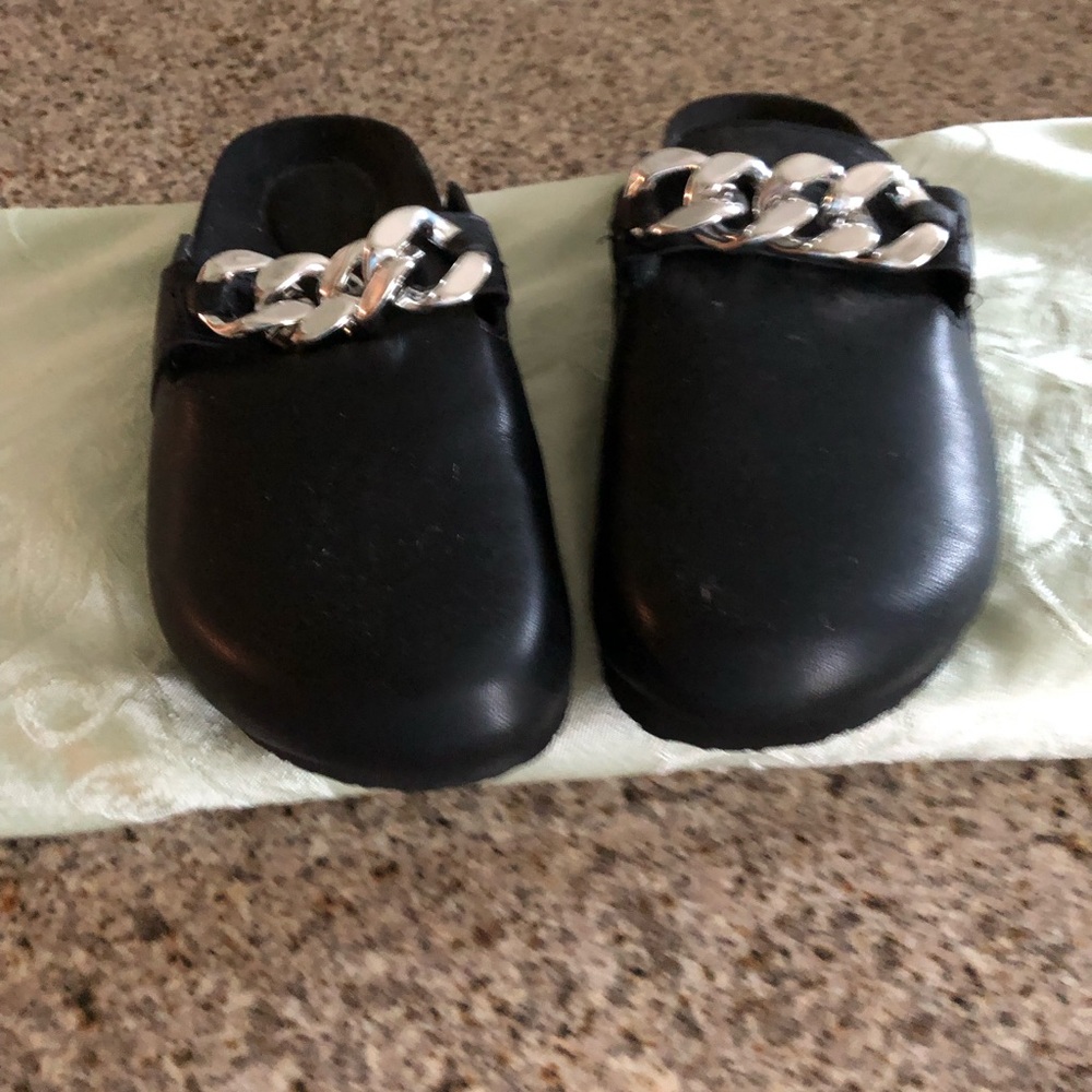 New Black Mule Shoes with Chain Detail